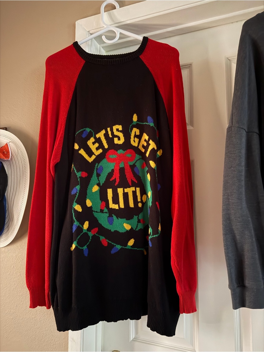 Men's XL Unisex Black Red Christmas Holiday Long Sweater Let's Get Lit!